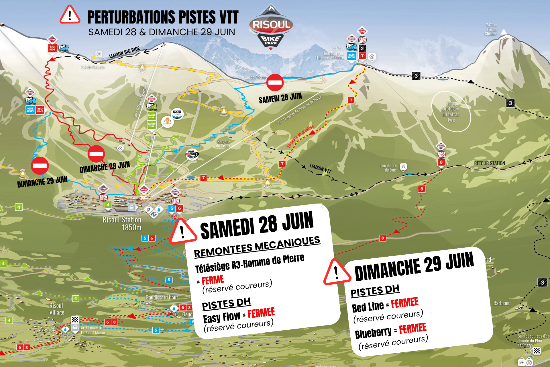 Restrictions Risoul Bike Park ouverture Samedi 28 et Dimanche 29 Juin 2025